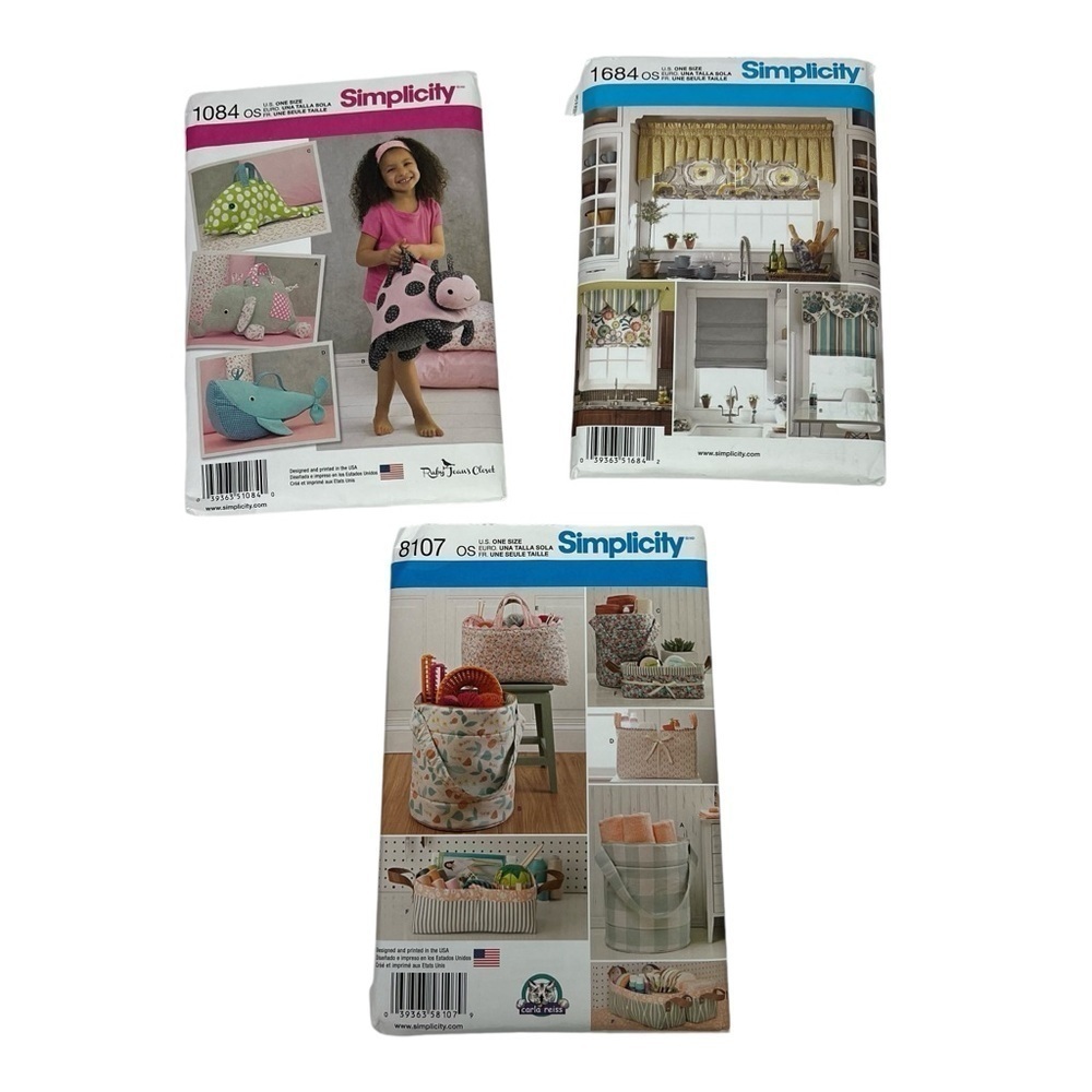Simplicity Sewing Patterns Lot/3 Organizers/Window Treatments/Stuff Animal Bags